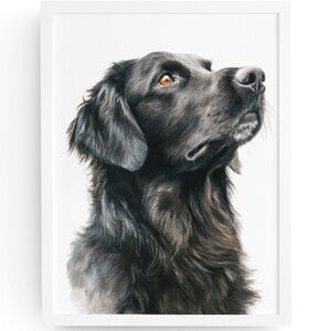 Watercolor Black Golden Retriever Dog Portrait Wall Art Print, Unframed